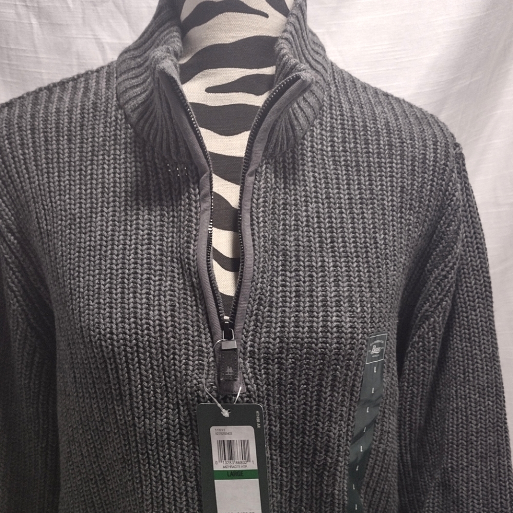 G. H. Bass & Co. Gray Ribbed Knit 1/4 Zip Mock Neck Pullover Sweater - Picture 13 of 16
